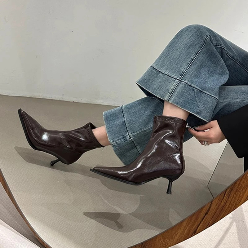 Spring Autumn Women Ankle Boots Fashion Pointed Toe Thin High Heel Ladies Dancing Party Stripper Shoes