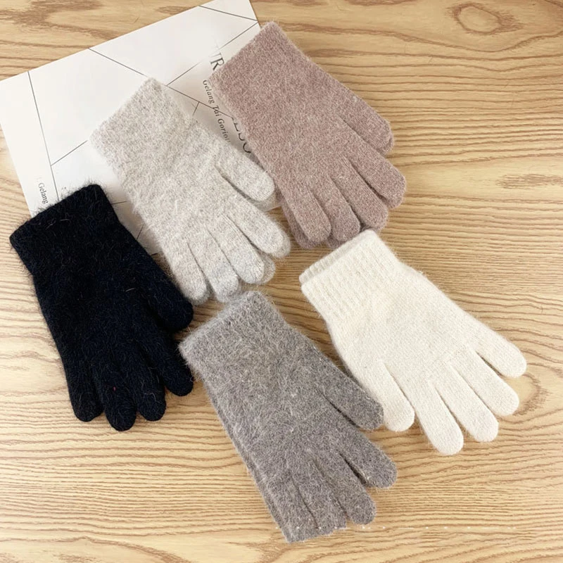 Women s Winter Plush Warm Riding Driving Gloves Solid Color Simple Plus Veet Student Knitted Woolen Outdoor 5