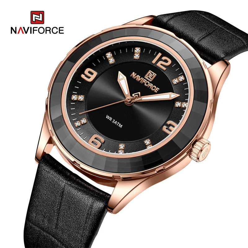 NAVIFORCE New Women's Luxury Watch High Quality Waterproof Female Quartz Wristwatches Leather Bracelet Ladies Clock Reloj Mujer