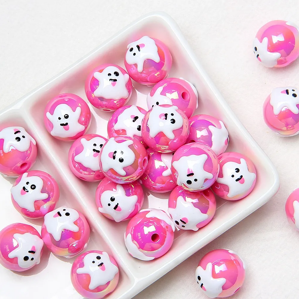 10pcs16mm Beaded Beads Pen Pumpkin Ghosts DIY Scattered Beads for Beaded Pen Bracelets Chains Halloween Christmas Decor Beads