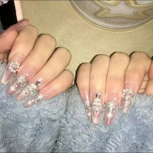 Exploring Snowflake Christmas Cat Eye Weaving Nail Art Patch Handmade Fake Nail Art Patch Wearable Nail Patch 241031