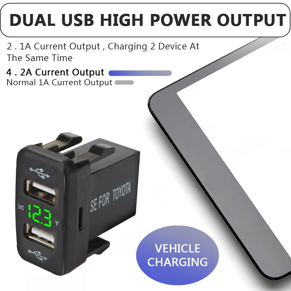 Dual USB QC Car Socket Charger 12-24V new LED Car Accessories 2025 Voltmeter 4.2A Dual USB For Toyota Power Adapter