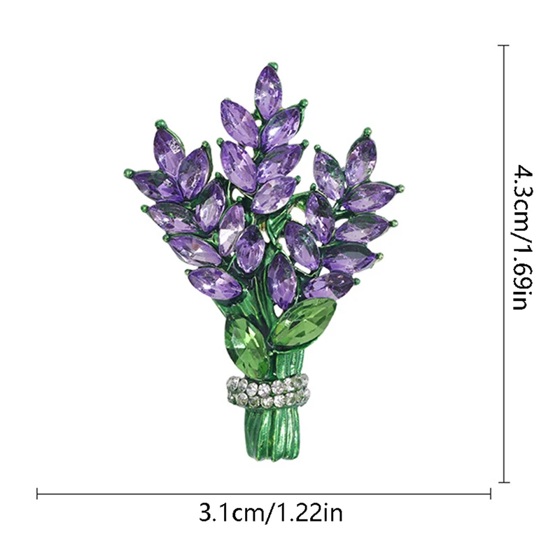 Women Brooch Romantic Crystal Lavender Flower Lapel Pin Alloy Plant Brooch Lapel Pins Accessories Gifts Luxury Jewelry Accessory