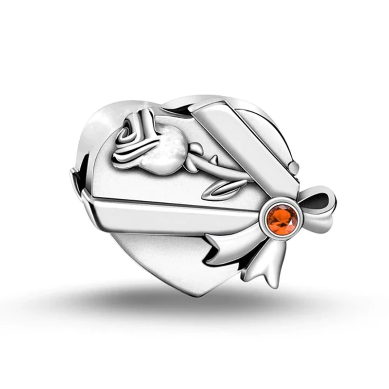 New Sterling Sier Valentine s Day Charm Love Heart Clip Rose Pendant DIY Fine Bead Fit Original charms Bracelet 5