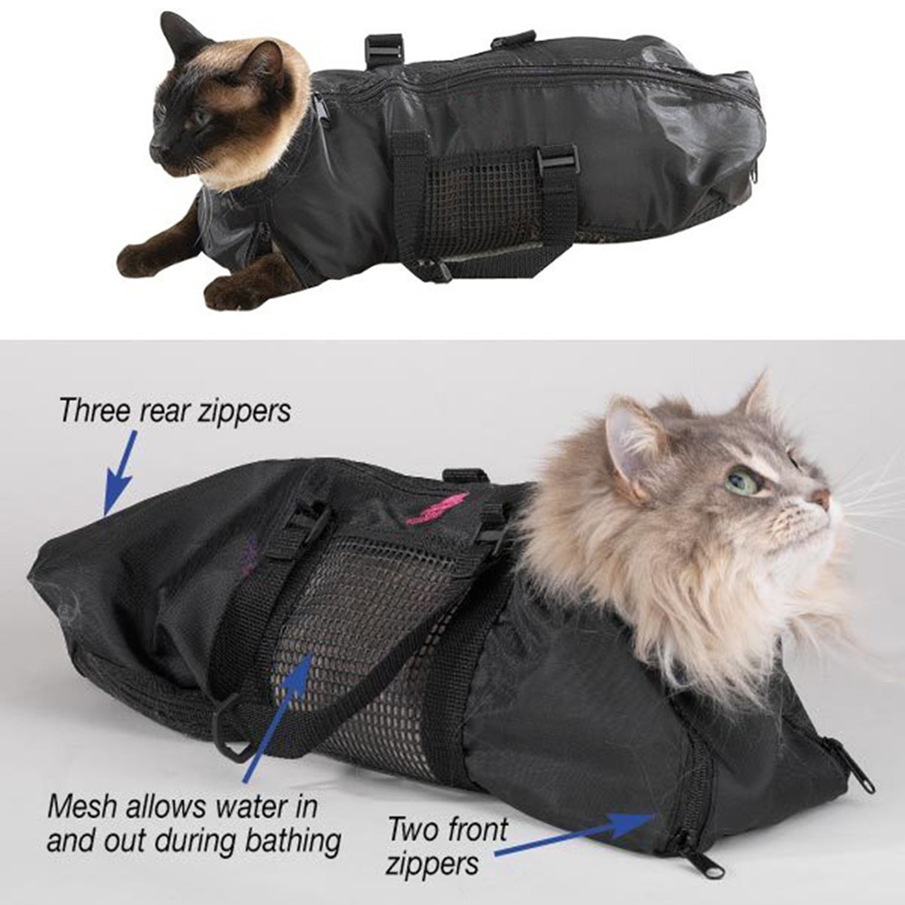 Mesh Cat Bathing Bag Oxford Cloth Cat Grooming Bag Anti Scratch Cat Washing Bag Breathable for Shower Nail Trimming Injection