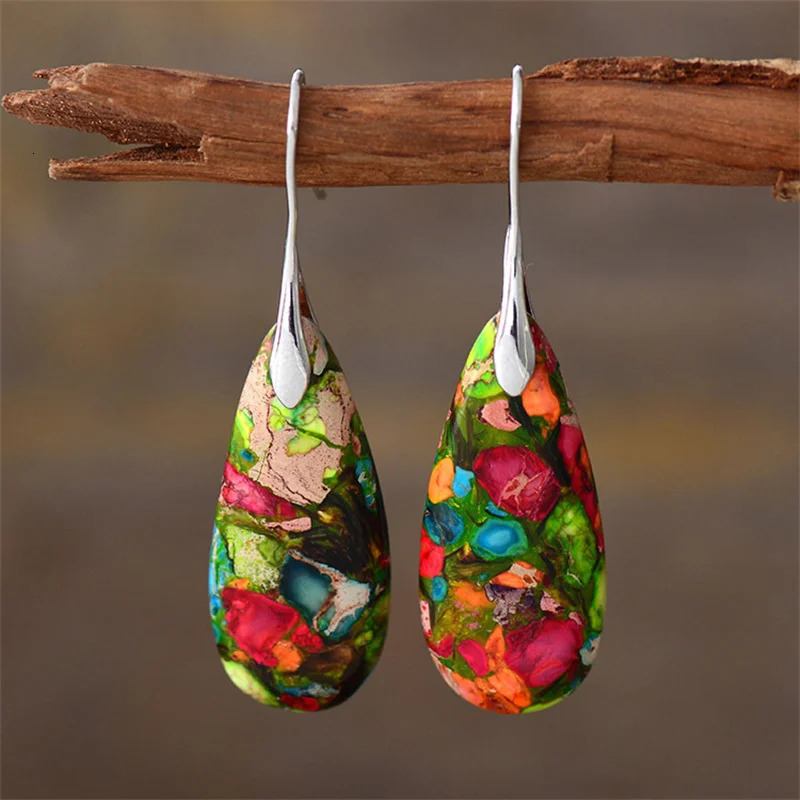 Natural Orange Empire Jasper Stone Pendant Earrings for Women Bohemian Emperor Stone Earrings Jewelry Gifts 241031