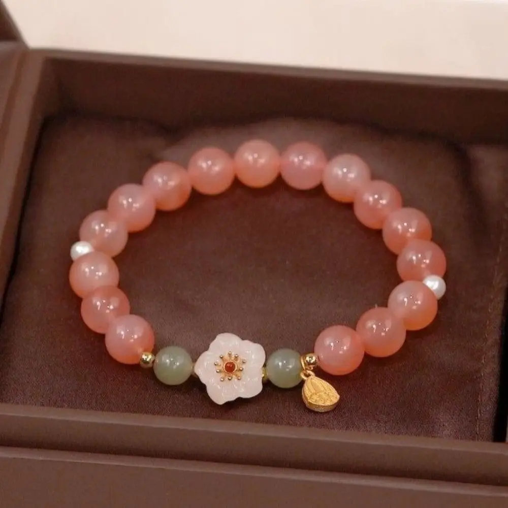 New Chinese Style Jade Bracelet Women's Ancient Style Flower Bead Bracelets Woven Hand Rope Girlfriends Jewelry