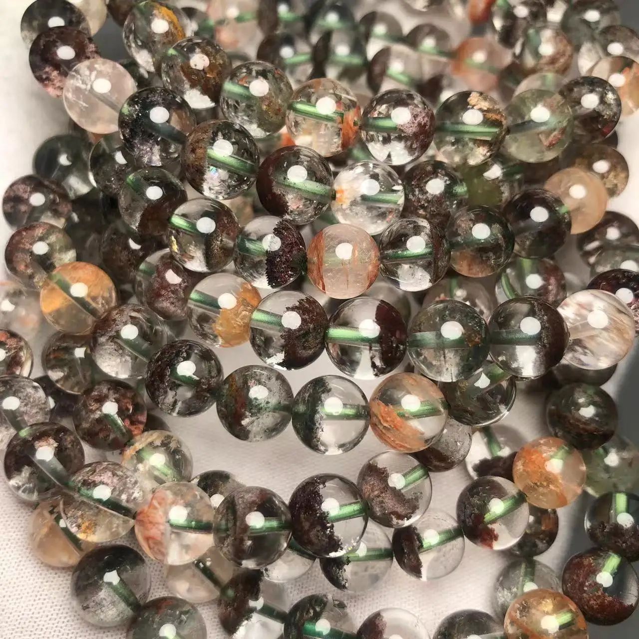 Meihan Wholesale Natural AAA Genuine Brazil Colorful Phantom Quartz Bracelet Smooth Round For Jewelry Making Design DIY