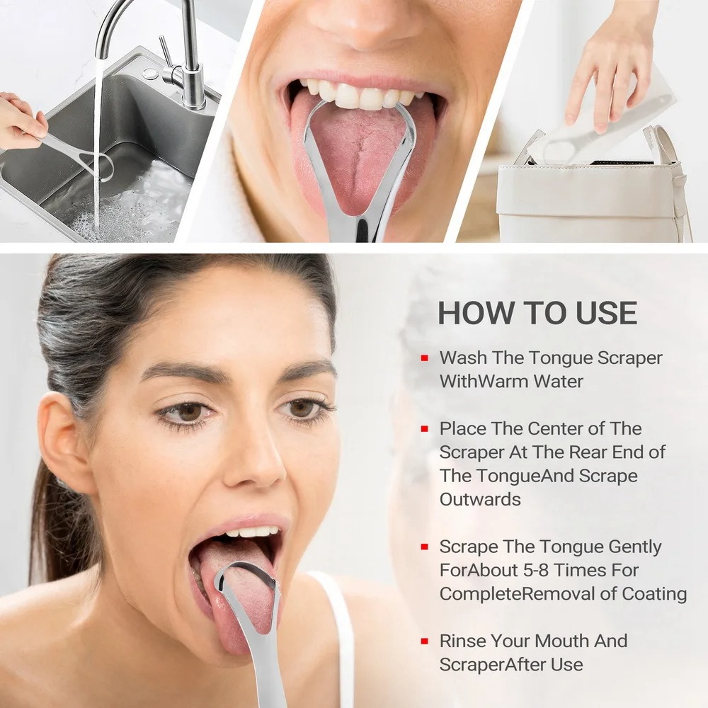 Stainless Steel Tongue Scraper Cleaner Fresh Breath Cleaning Coated Tongue Toothbrush Oral Care Tools Tongue Coating Cleaners Brush S010 - view 7