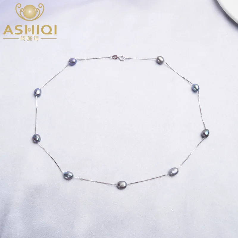 ASHIQI Natural Freshwater Pearl Jewelry Set 925 Pure Silver Necklace Bracelet 241031