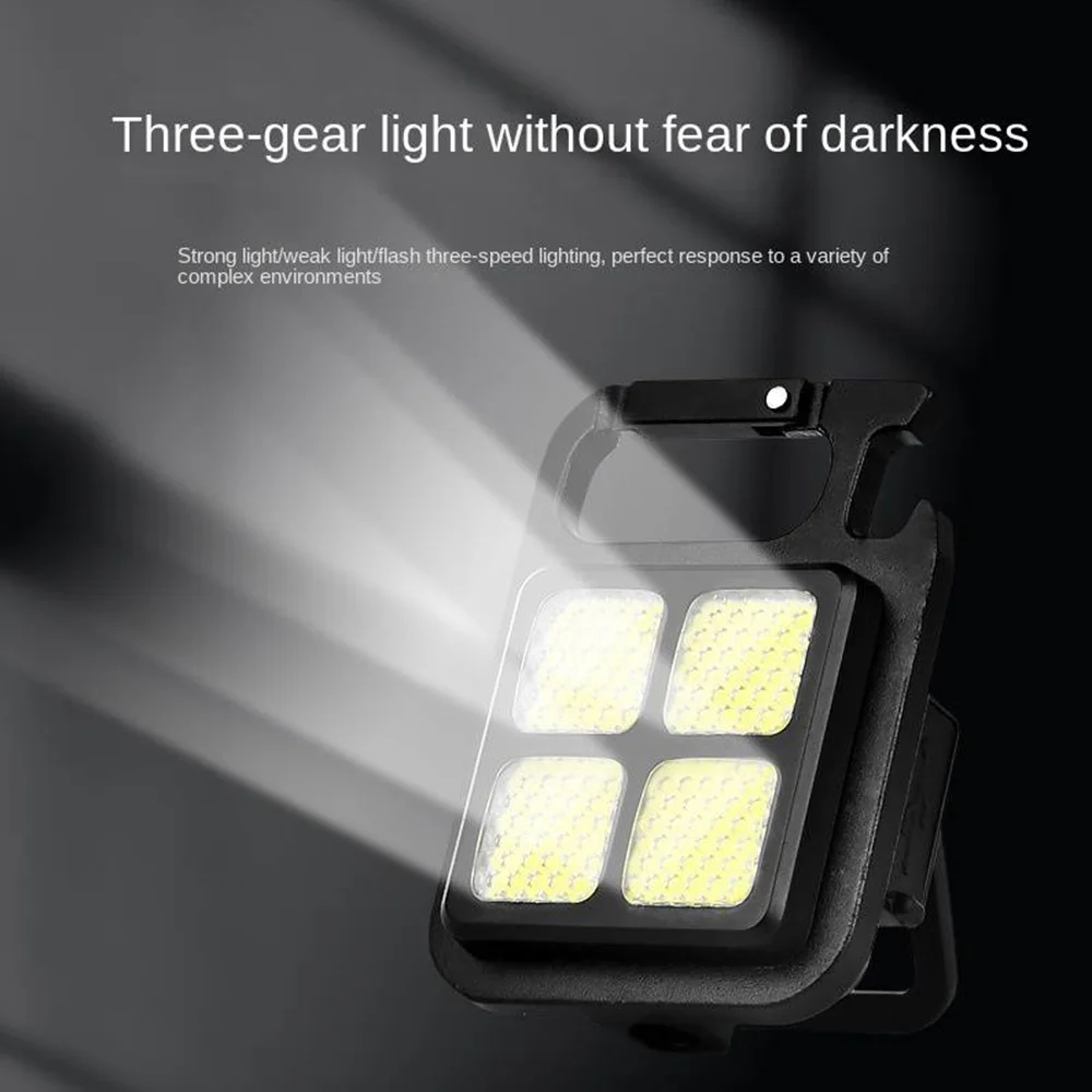 High Bright COB LED Multifunctional Mini Keychain Light Aluminum Alloy Work Light Outdoor PortableUSB Charging Waterproof