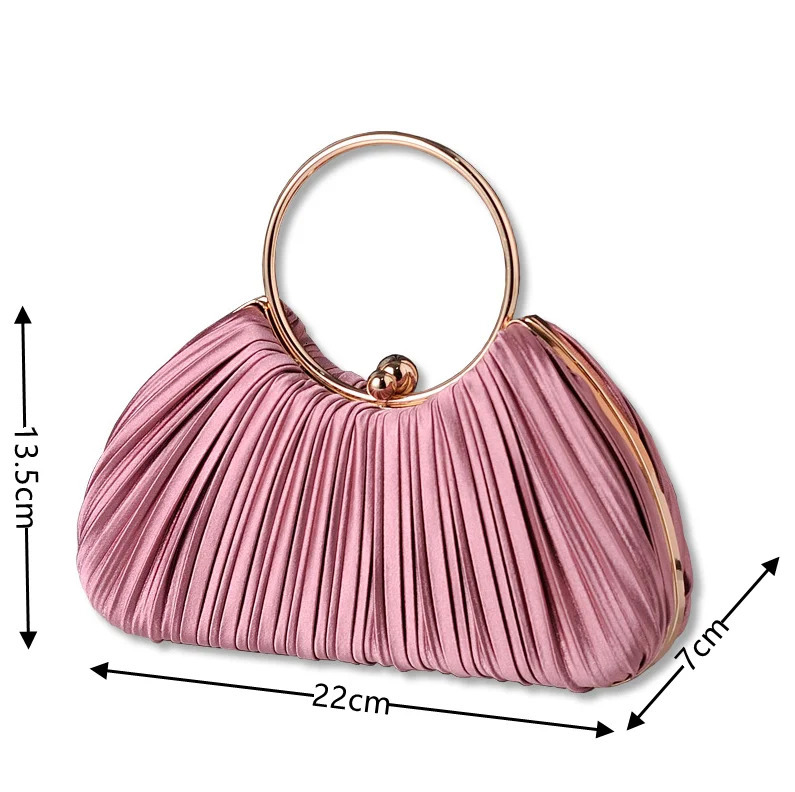 Fashionable and elegant clutch bag pleated almond dress bag circular banquet handbag party wedding wallet bag 241031