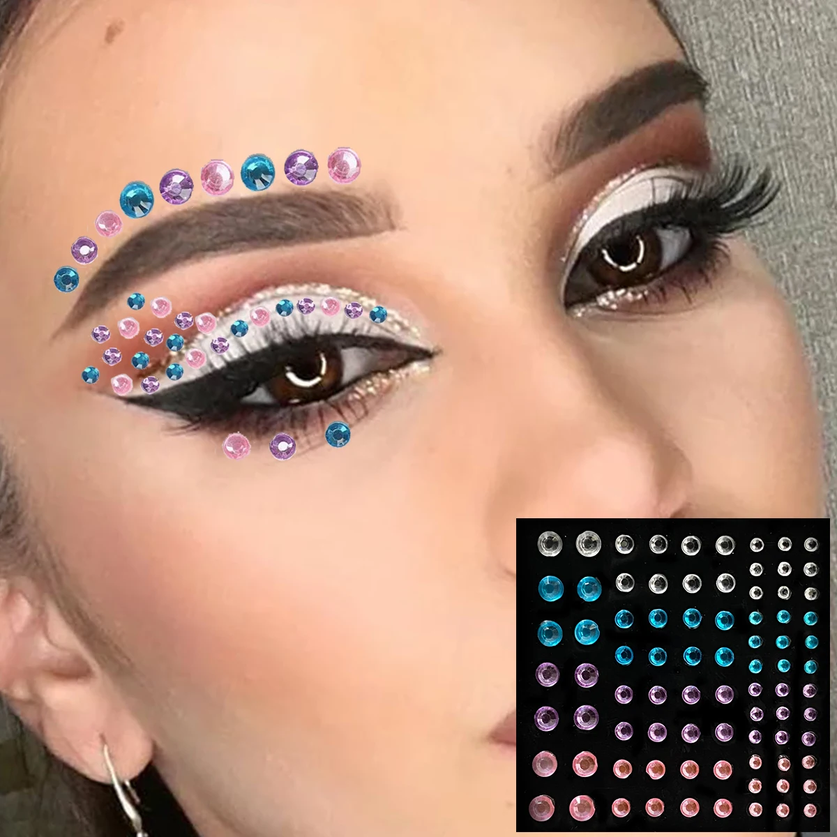 Colorful Face Jewelry Temporary Tattoos Eye Eyebrow Bindi Dots Gems Sticker Shiny Rhinestones Pearl Makeup Jewels Halloween Rave
