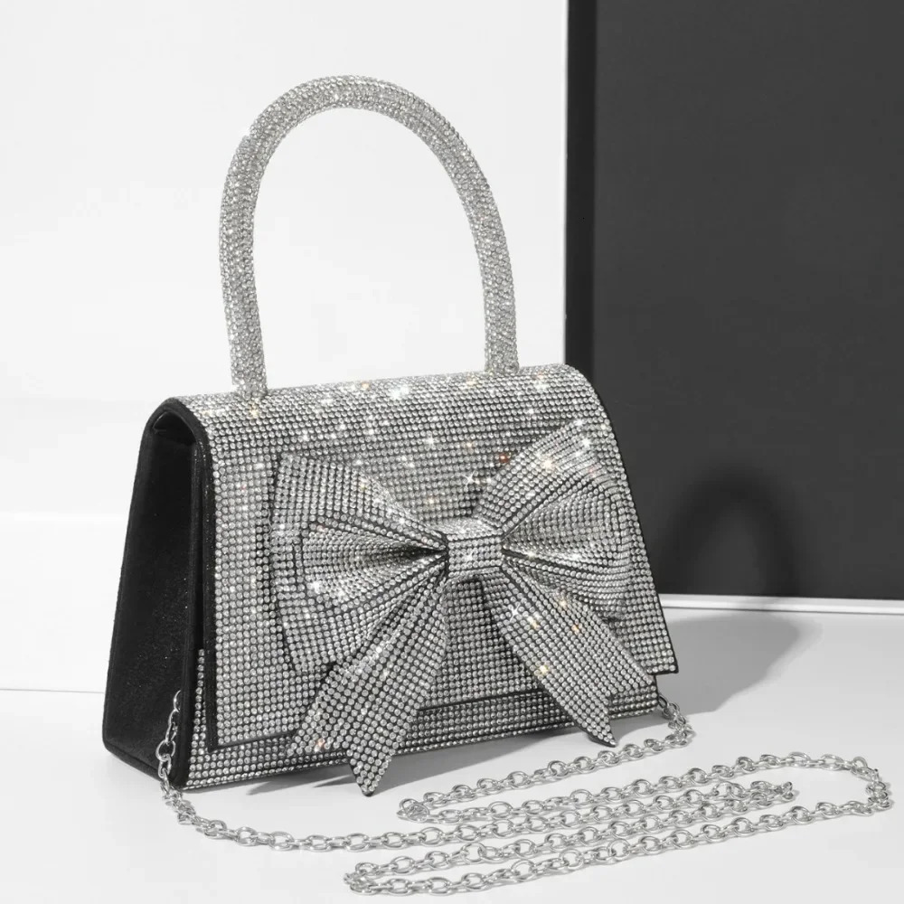 Ladies evening bag diamond bow handbag sparkling bridal bag gold mini wallet wedding party bag 241031