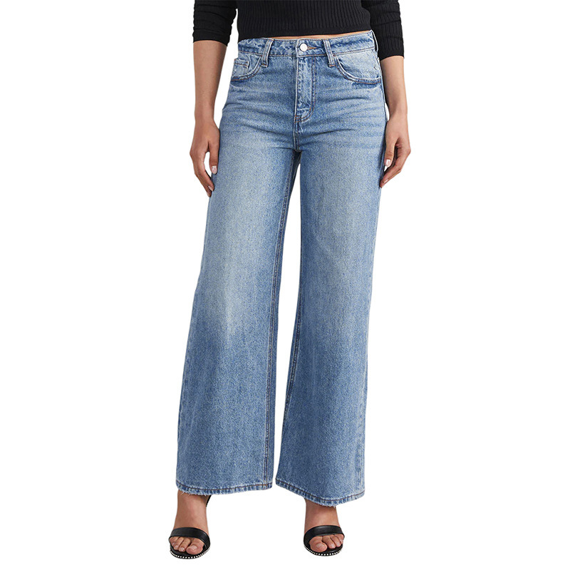 jeans womens Womens Jean Button High Trousers Pocket Waist Elastic Pants Denim Hole Loose Jogging Women For Work Casual fold slim fas