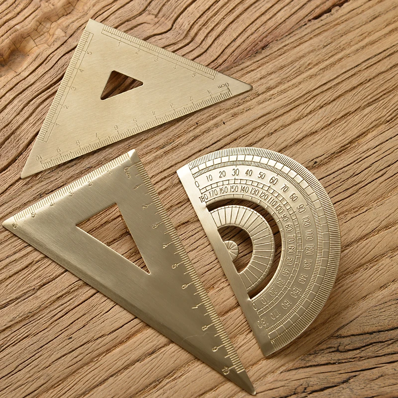 Vintage Brass Straight Ruler for Students Creative Metal Triangle Ruler Protractor Stationery Measuring Tool School Supplies New