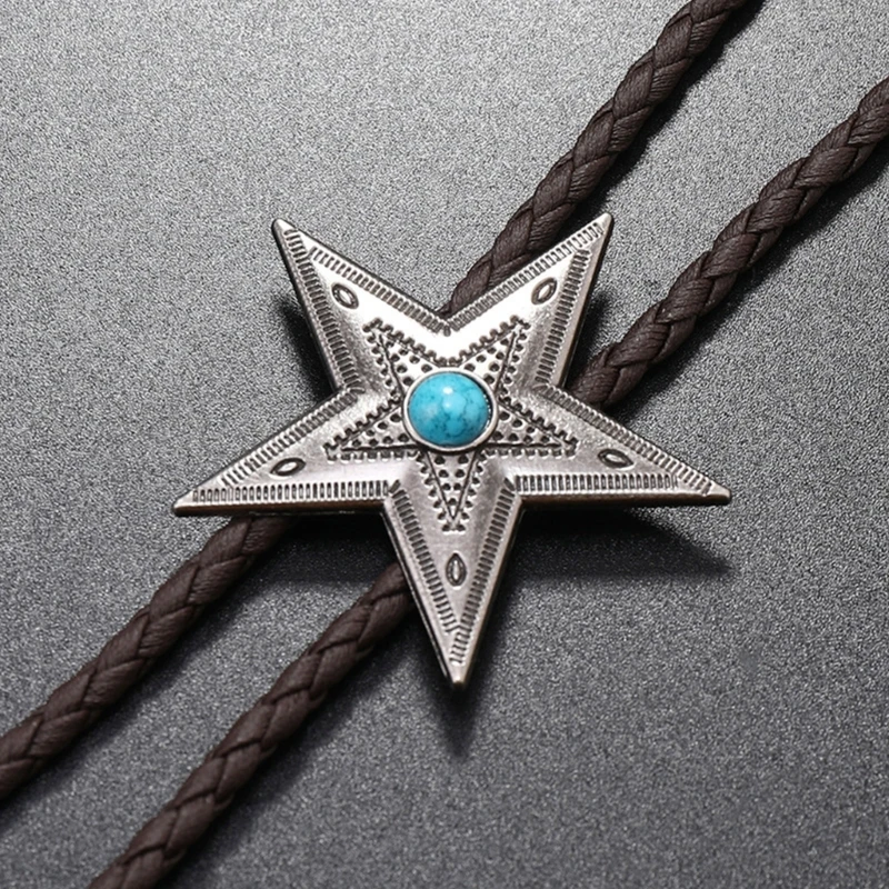 Elegant Black Bolo Tie with Star Pendant Cowboy Star Necktie Western Necklace Cool Bola-Tie Western Cowboy Costume Wholesale