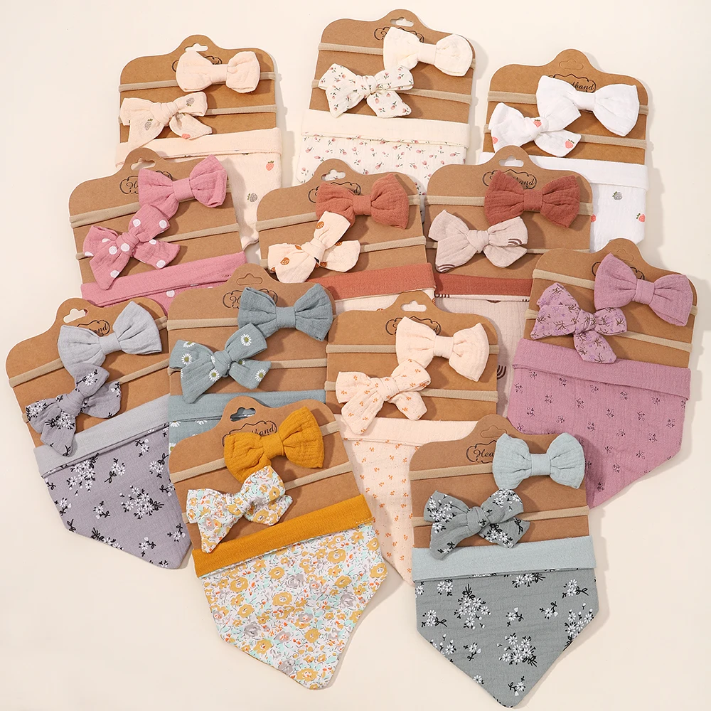 1/3Pcs Baby Headband Saliva 2025 Towel Set Floral Print Newborn Double Side Bibs new Boys Girls Bandana Burp Cloths Feeding Smock Stuff
