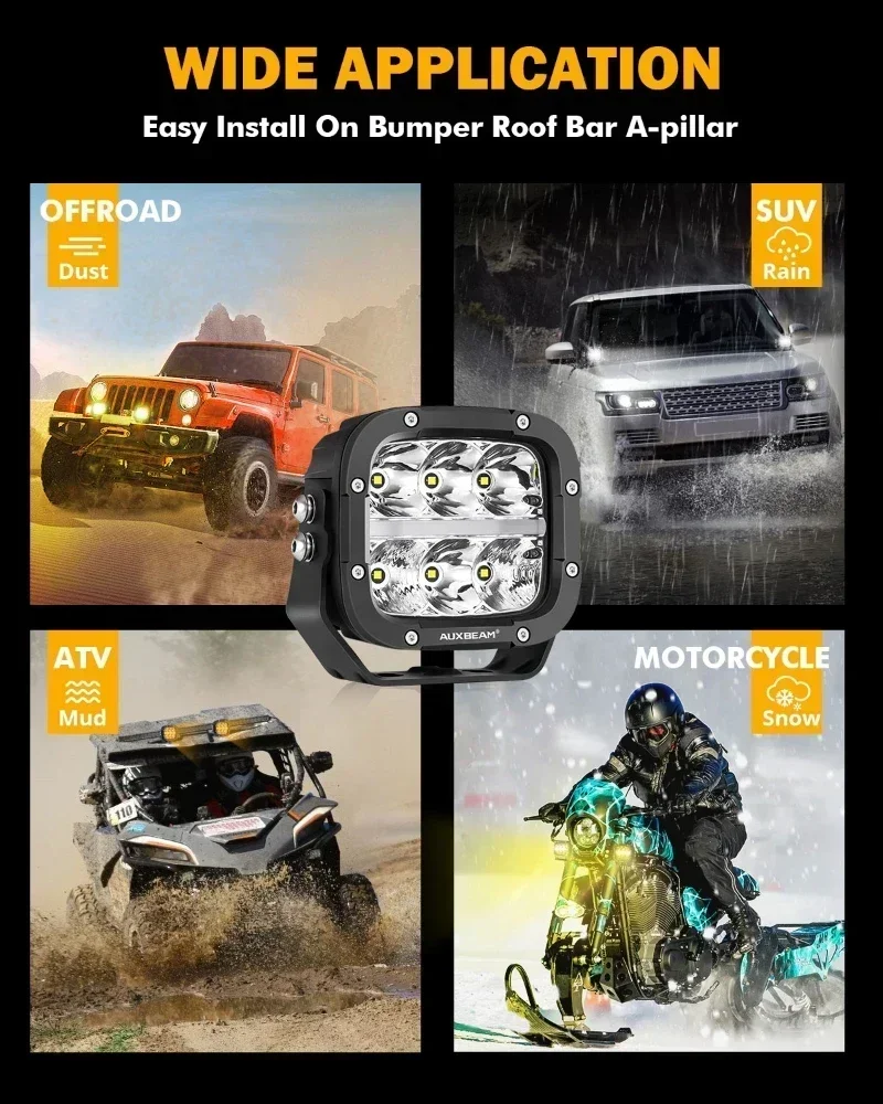 AUXBEAM LED Driving Lights 5 inch 132W Work Light Spot Flood Combo Beam Offroad LED POD Lamp DRL with DT Plug Wiring Harness