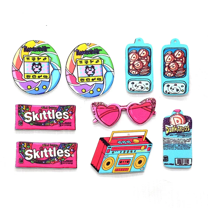 10pcs Acrylic Pink Sunglasses Pets Toys Game Charms Funny Bubble Gum Snack Pendant For Earring Keychain Diy Jewelry Make