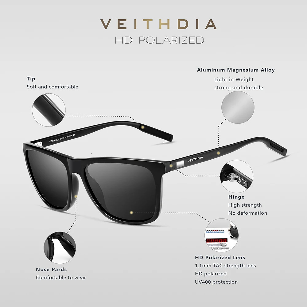 VEITHDIA sunglasses unisex retro aluminumTR90 sunglasses polarized lens retro glasses mens and womens sunglasses 6108 241031