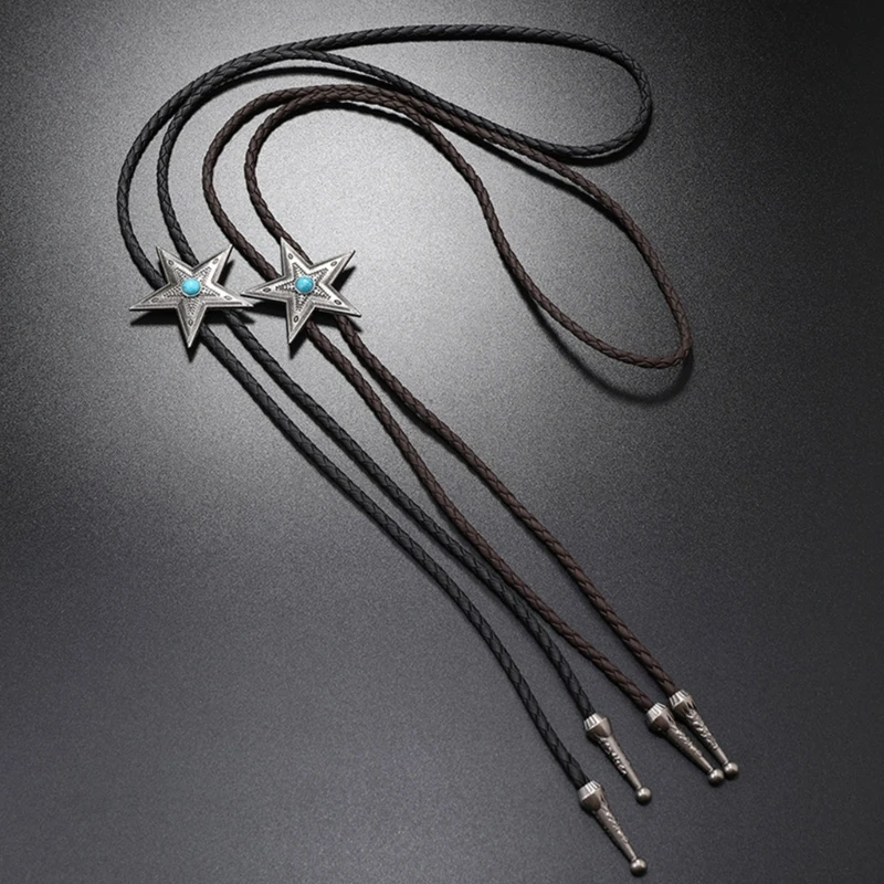 Elegant Black Bolo Tie with Star Pendant Cowboy Star Necktie Western Necklace Cool Bola-Tie Western Cowboy Costume Wholesale