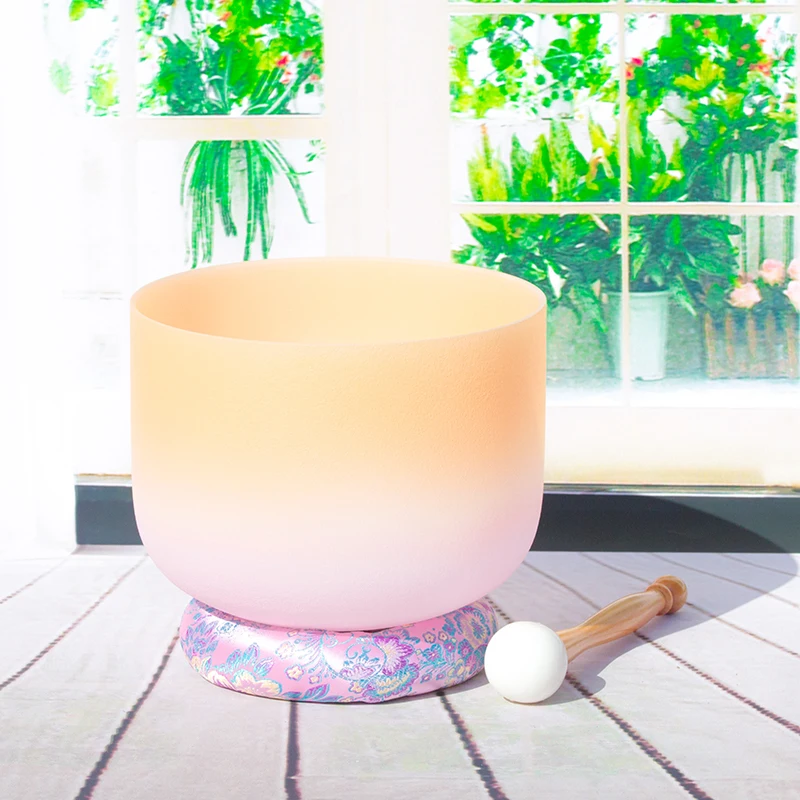 Candy color 1PC 8" Note C/D/E/F/G/A/B Chakra Frosted Quartz Crystal Singing Bowl Free cloth ring and Mallet