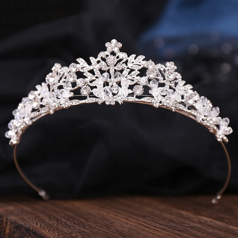 Silver Color Crystal Crowns And Tiaras Baroque Vintage Crown Tiara For Women Bride Pageant Prom Diadem Wedding Hair Accessories