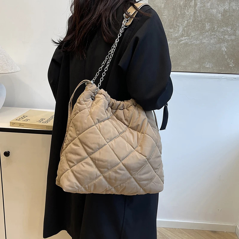 Military Green Cloth Shoulder Women's Fashionable Cotton Space Designer Handbag, Winter Popular Women's Khaki Large Capacity Shopping Bag