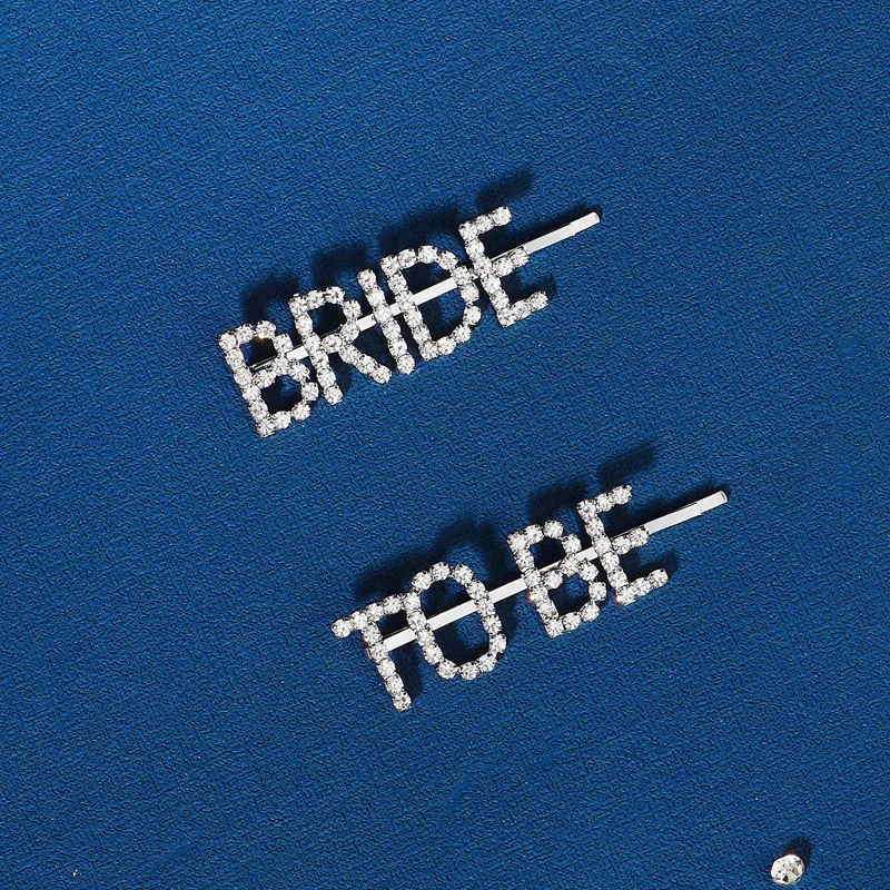New 2 pieces Silver Bride To Be Rhinestone Word Hair Clips Barrettes Hairpins Small Hairgrips Headwear Hair Styling Accessories