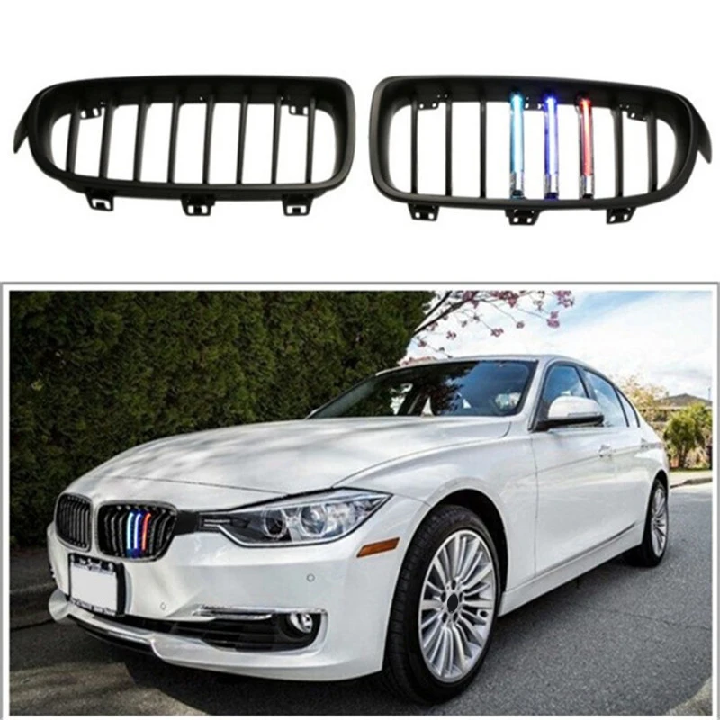 2Pcs Car Front Kidney Grille Single Slat Grille With LIght For BMW F30 F31 3 Series 2012-2019 320i 325i 328i Auto Accessories
