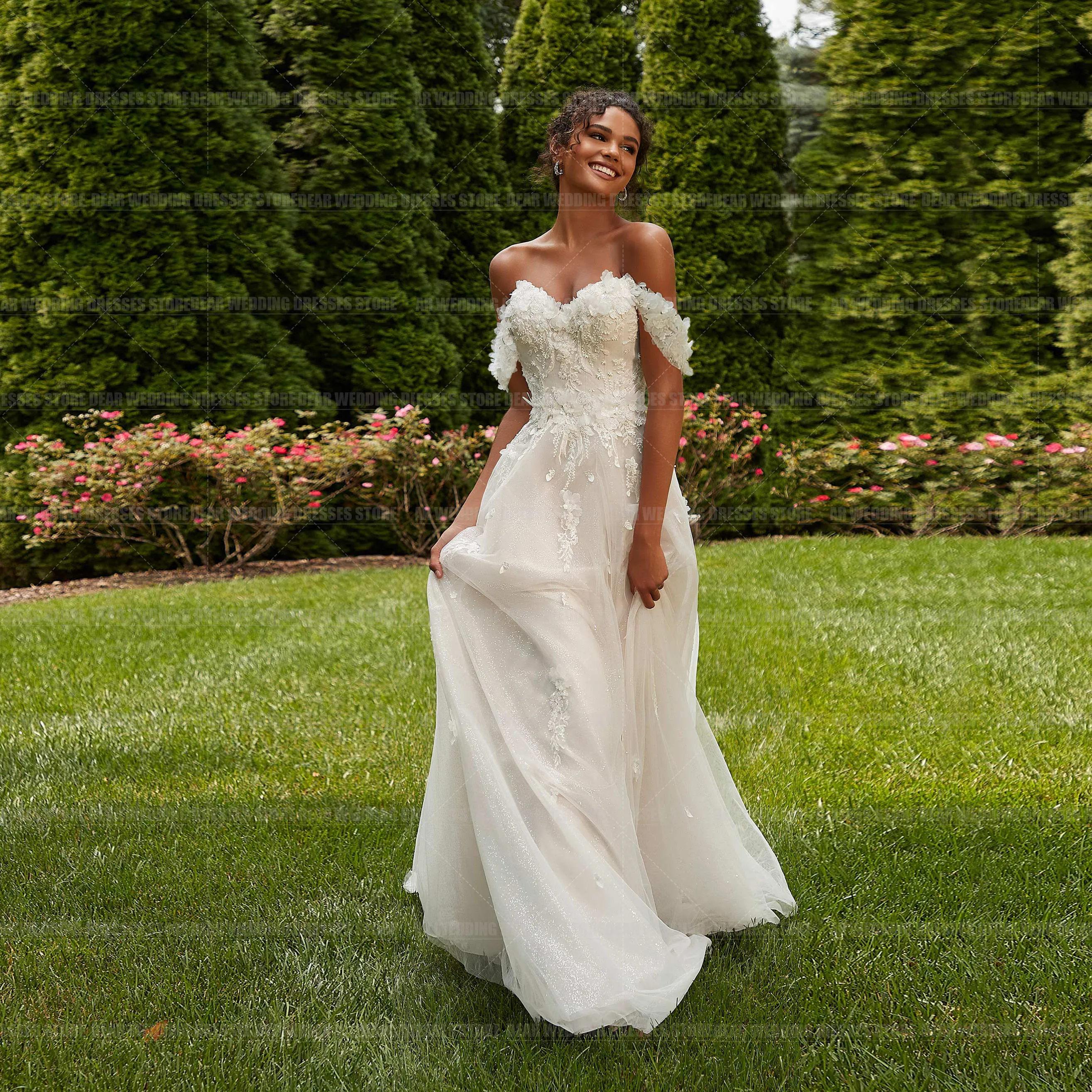 Boho 3D Flower Wedding Dresses A Line Woman's Sexy Off The Shoulder Sweetheart Formal Elegant Bride Gowns 2024 Vestidos De Novia
