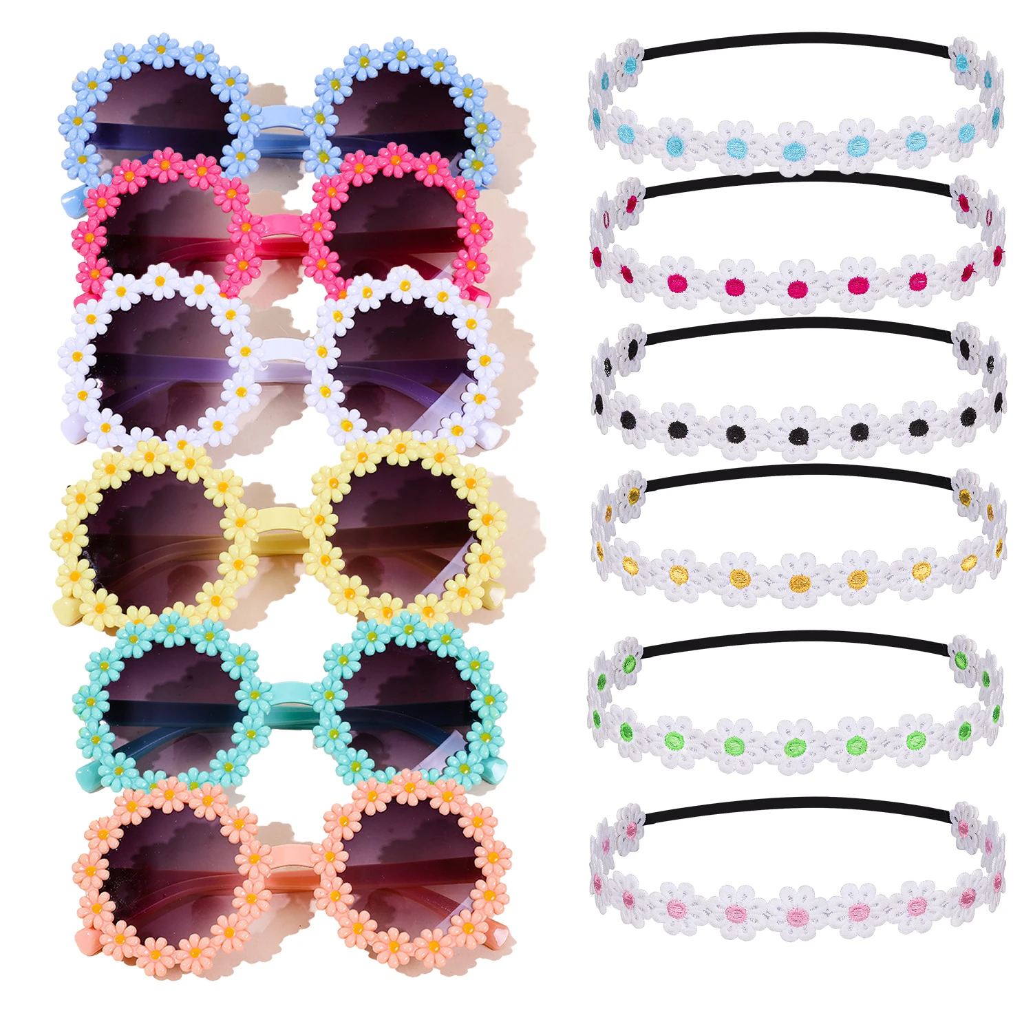 Hippie Costume Daisy Sunflower Headbands Sunglasses for Baby Girls Kids 60s 70s Dressing Accessory Birthday Gift