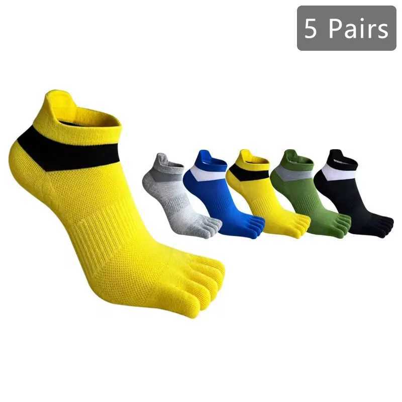 1/5 Pairs Man Boat Toe Cotton Striped Compression Breathable Sweat-Absorbing Elastic Endurable Boy 5 Finger Ankle LX241102