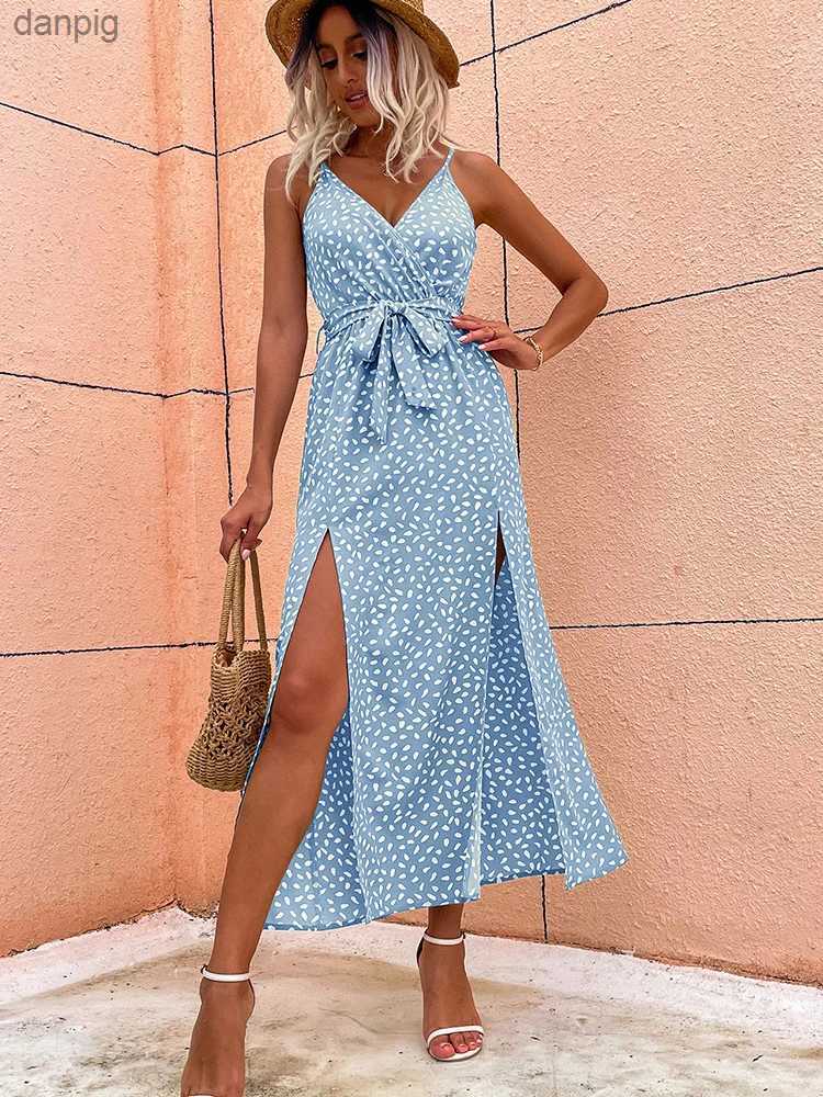 Urban Sexy Dresses Summer floral print long dress for womens sexy backless bandage sewn beach sun skirt casual and elegant black V-neck sleeveless dre