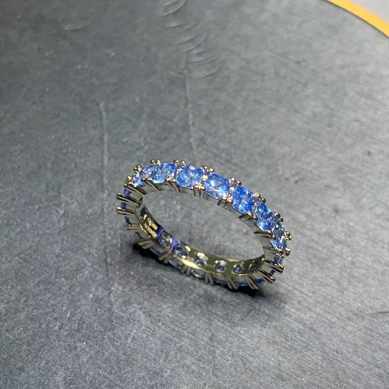 Free shipping blue stone square designer rings for women shine crystal bling dia sier retro vintage geometry love ring jewelry gift Free shipping