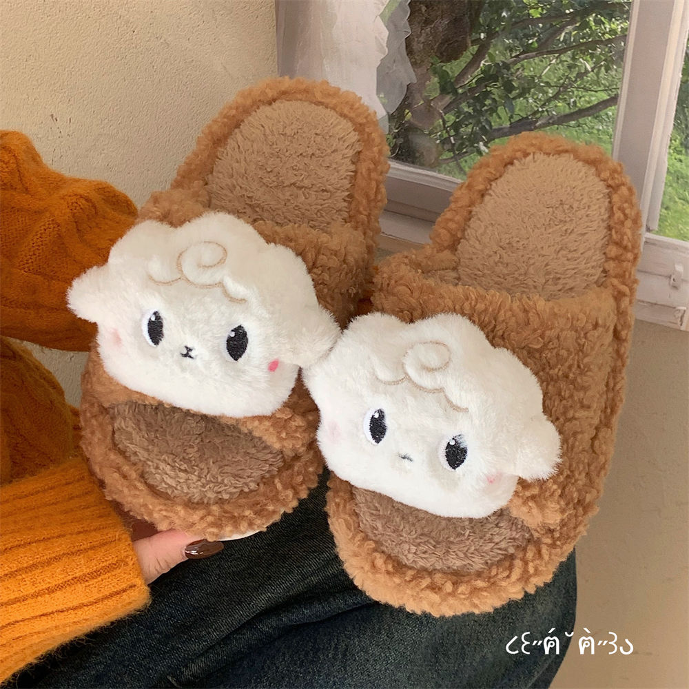 Fashion Love Little Sheep Winter Toe Pack Warm cotton slippers Soft sole Slipper women's indoor floor flat house non-slip shoes