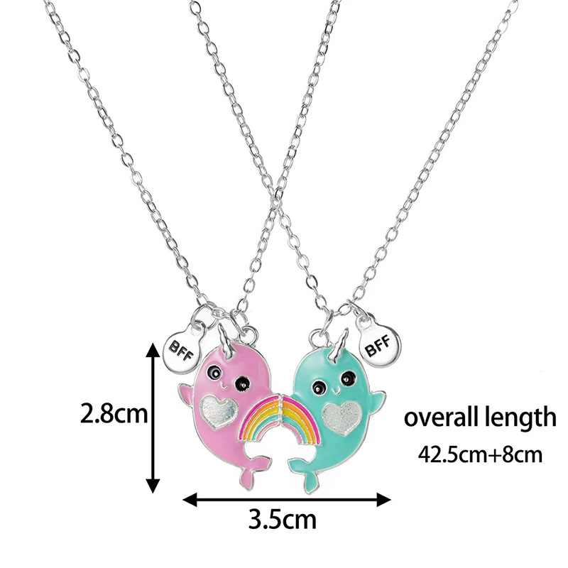 2Pcs/set Heart Shaped Cute Cat Unicorn Koala Bear Pendant Girl BFF Necklace for Kids Best Friend Sister Friendship Jewelry Gifts