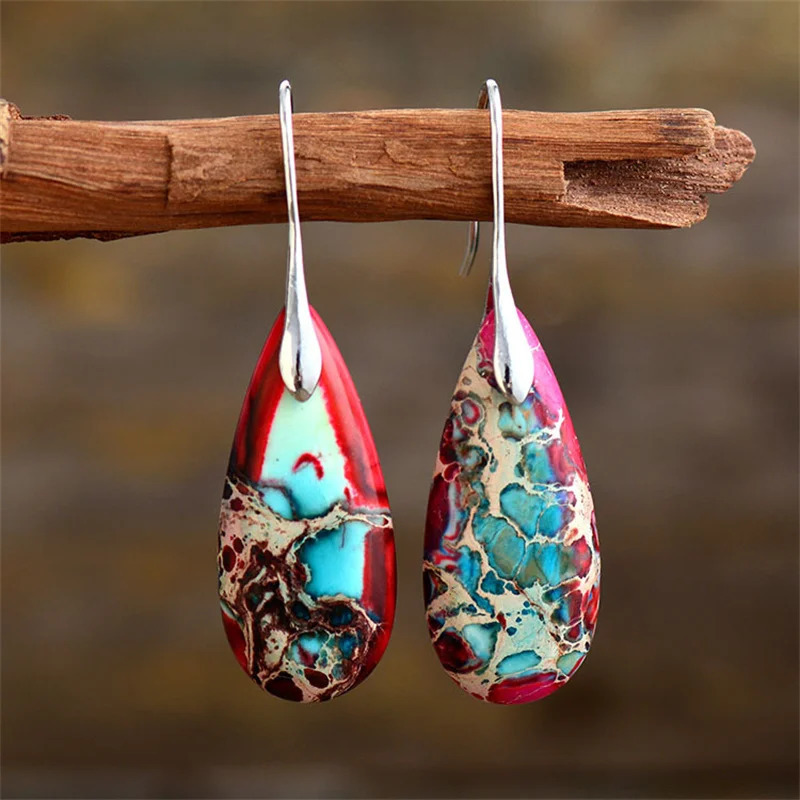 Natural Orange Empire Jasper Stone Pendant Earrings for Women Bohemian Emperor Stone Earrings Jewelry Gifts 241031