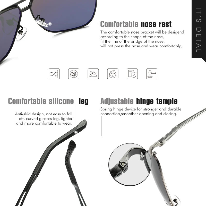 Top aluminum magnesium square polarized pochromic sunglasses for men military safety driving Oculos De Sol Masculino 241031
