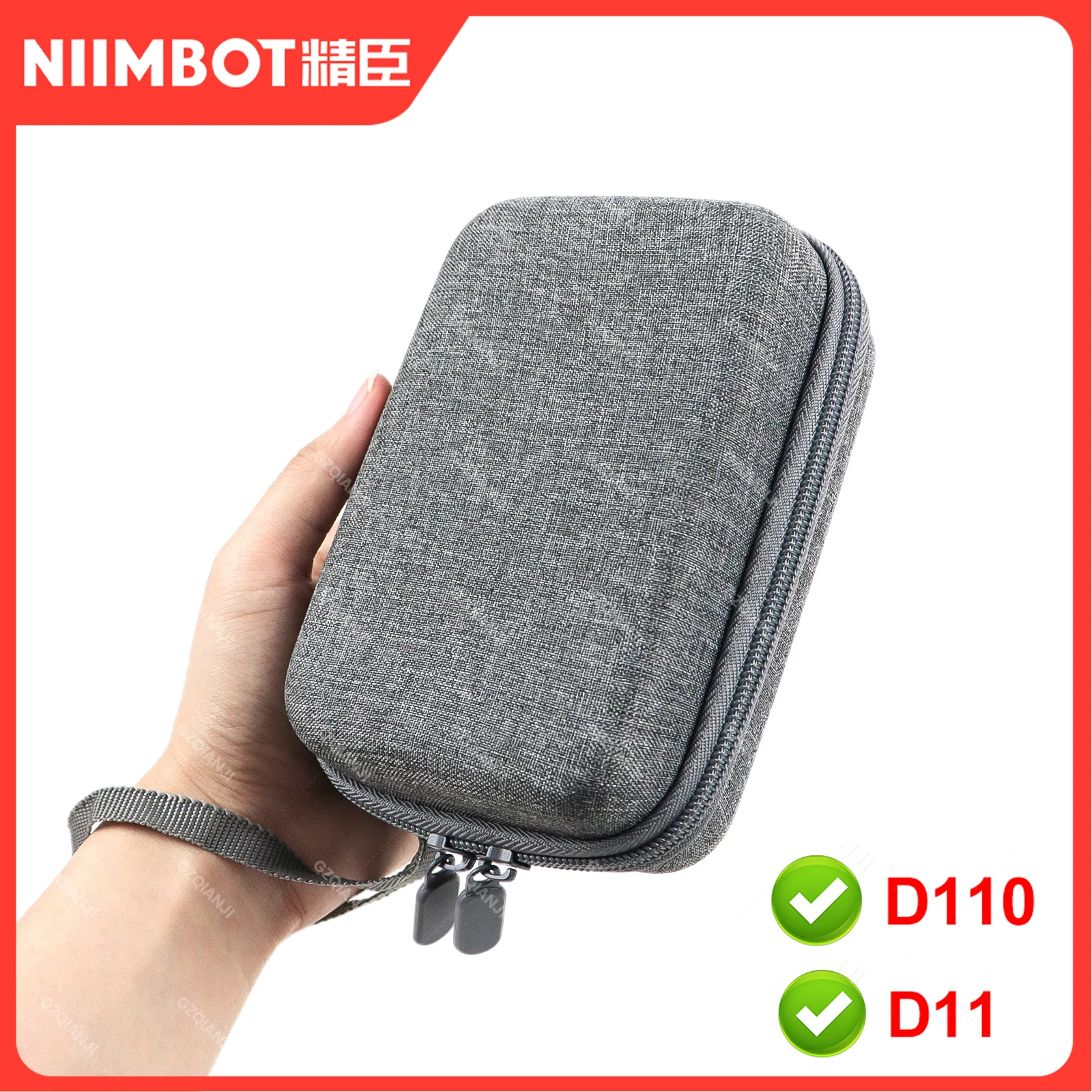 Niimbot D110 D101 D11 Protective Case Anti Falling Carry Lable Paper Storage Bag with Zipper Grey Black