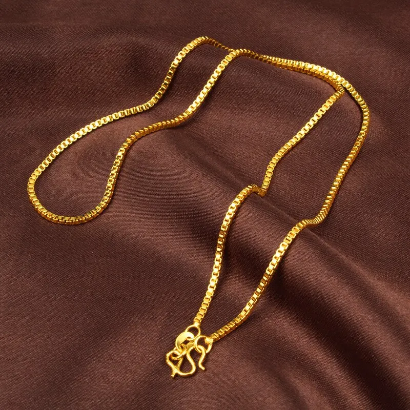 2023 New 24K Gold Necklace 45CM Box Chain/Water Ripple/Single Water Ripple Necklace With Chain For Woman Jewelry Gift