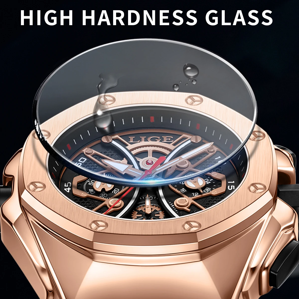 LIGE Joker Dial Men Quartz Watch Top Brand Rubber Strap Wristwatch Meteorite Shell Design Auto Date 30M Waterproof Watch For Men