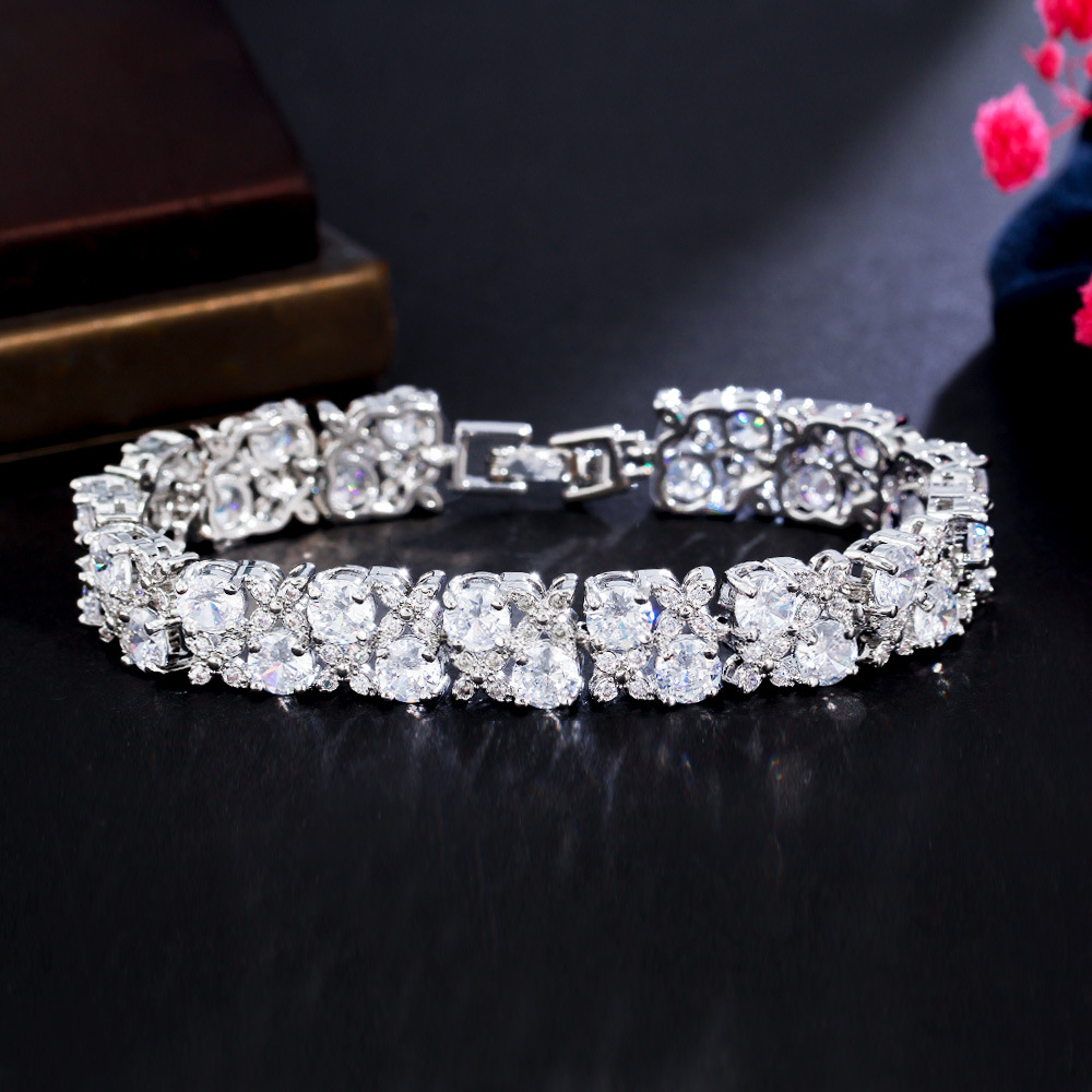 Sparkg Bracelet: White Gold 5A Cubic Zirconia Eternity for Women