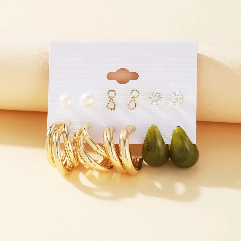 9 pairs Gold Color Pearl Earring Sets Hoop Earrings Creative Simple Party Earrings Vintage Circle Hoop Earring Party Jewelry New