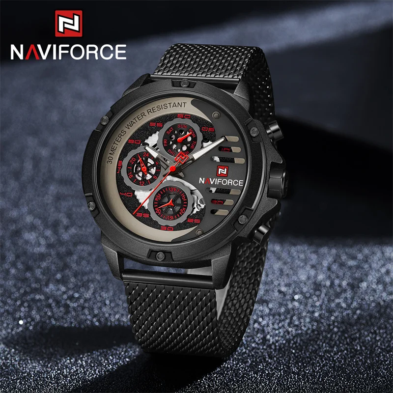 NAVIFORCE Sport Military Watches Mens Waterproof Steel Strap Mens Wrist Watch Casual Luminous Male Clock Relogios Masculino