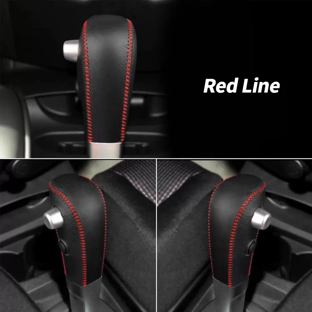 Black Genuine Leather Car Gear Head Shift Collars Cover for Nissan Tiida Automatic Knob Case 5