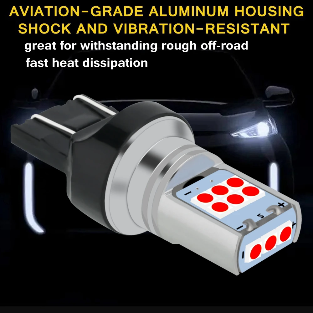 2PCS T20 LED W21/5W W21W Led Bulbs 7443 7440 Super Bright Car Brake Lamp WY21W Turn Signals Auto Reverse Light Red White Yellow