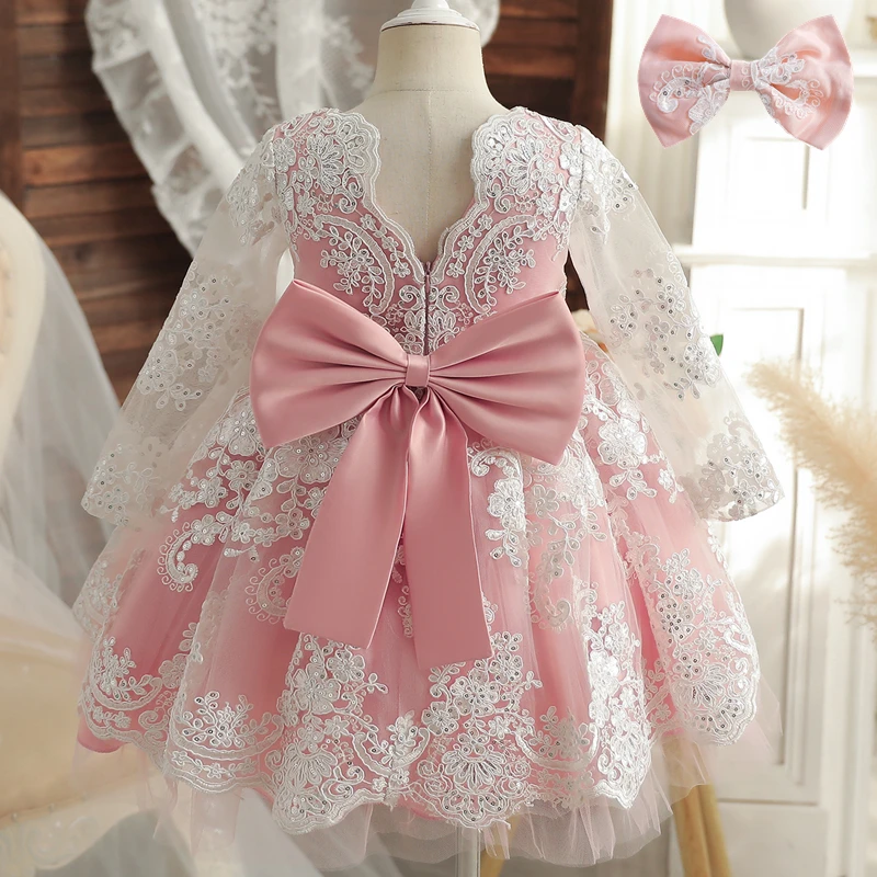Christmas Baptism Dresses For Baby Girls Lace Princess 1st Year Birthday Party Wedding Dress Newborn Kids Christening Gown