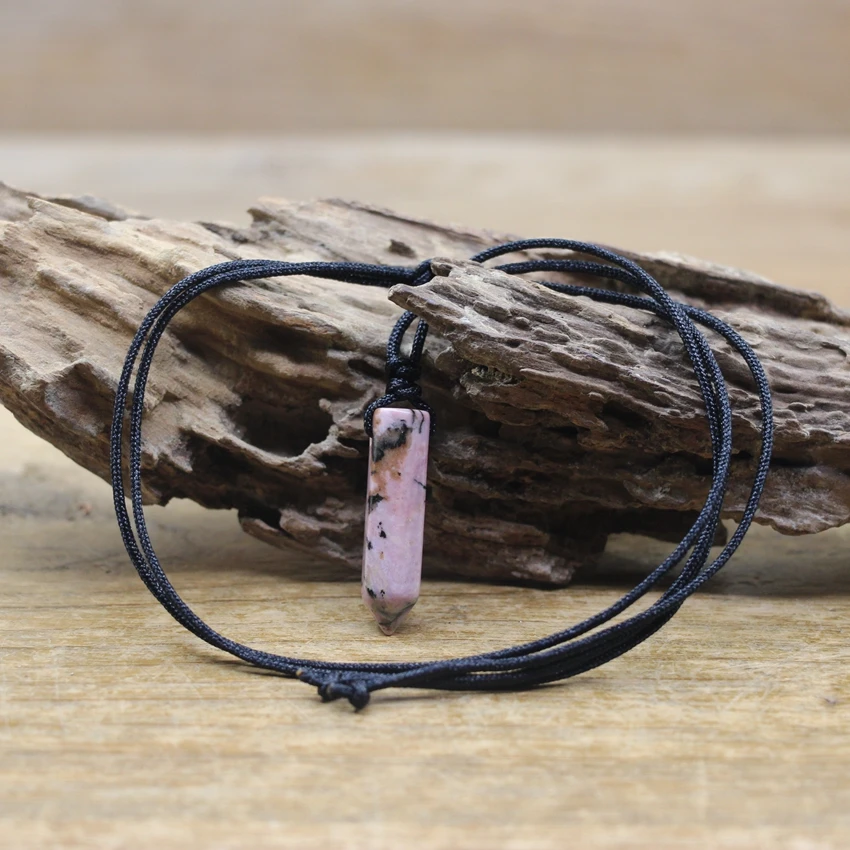 Healing Crystal Quartz Hexagonal Point Pendant Necklace Gems Stone Stick Bullet Knot Jewelry For Men Adjustable Size QC3336